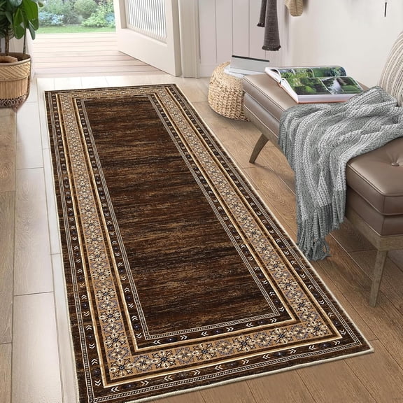 Washable 2x6 Hallway Runner Rugs, Soft Non Slip Kitchen Rug Carpet, Indoor Modern Geometric Rugs, Low Pile Throw Runner for Laundry Entryway Bathroom, Red Brown