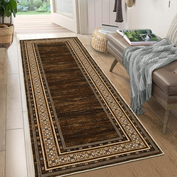 Washable 2x6 Hallway Runner Rugs, Soft Non Slip Kitchen Rug Carpet, Indoor Modern Geometric Rugs, Low Pile Throw Runner for Laundry Entryway Bathroom, Red Brown