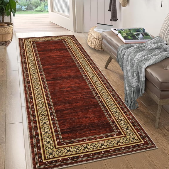 Washable 2x6 Hallway Runner Rugs, Soft Non Slip Kitchen Rug Carpet, Indoor Modern Geometric Rugs, Low Pile Throw Runner for Laundry Entryway Bathroom, Red