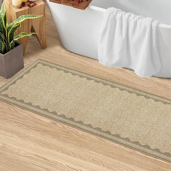 Washable 2x6 Runner Rug Beige Gray Long Non-Slip Carpet Foldable Bordered Low Pile Stain Resistant Indoor Accent