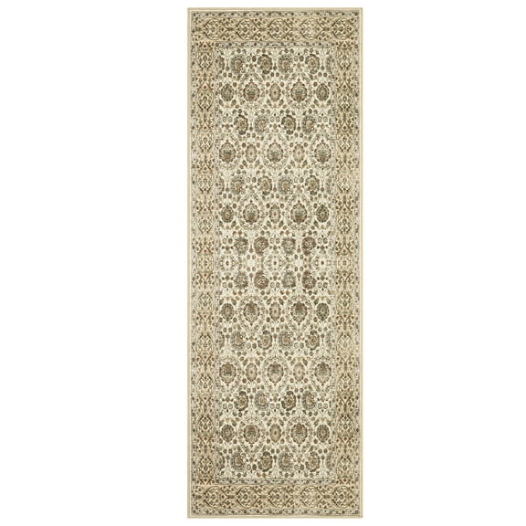 Washable 2x6 Runner Rug Vintage Printed Accent Rug Non-Slip Oriental Throw Rugs, Farmhouse Low Pile Rugs for Hallway Entryway Beige