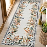 Washable 2x6 Runner Rugs, Large Living Room Rug, Non-Slip Soft Floral Rugs for Bedroom, Botanical Area Rug Carpet for Dining Room Guest Room Beige,2'x6'