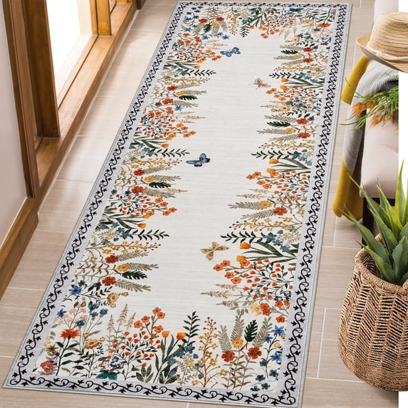 Washable 2x6 Runner Rugs, Large Living Room Rug, Non-Slip Soft Floral ...