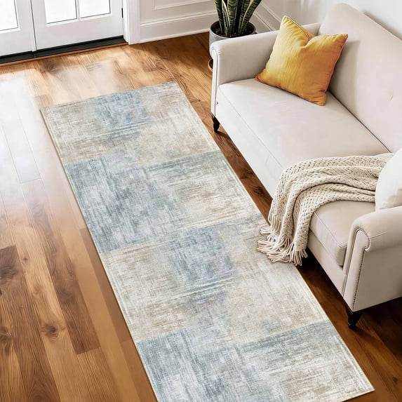 Washable Runner Rug 2x6 ft Non Slip Soft Low Profile Microfiber Modern Abstract Runner for Entryway, Kitchen, Hallway, Laundry, Bedroom