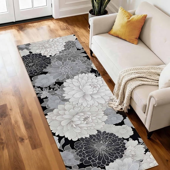 Washable Runner Rug, Non-Slip Soft Low Profile 2x6 ft Kitchen Rug, Modern Abstract Floral Area Rug for Kitchen, Hallway, Laundry, Bedroom, Entrance