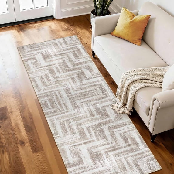 Entryway Runner Rug 2x6 ft Washable Non Slip Soft Low Profile Microfiber Modern Geometric Rug for Kitchen, Hallway, Laundry, Bedroom
