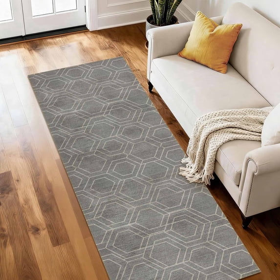 Entryway Runner Rug 2x6 ft Washable Non Slip Soft Low Profile Microfiber Modern Geometric Rug for Kitchen, Hallway, Laundry, Bedroom
