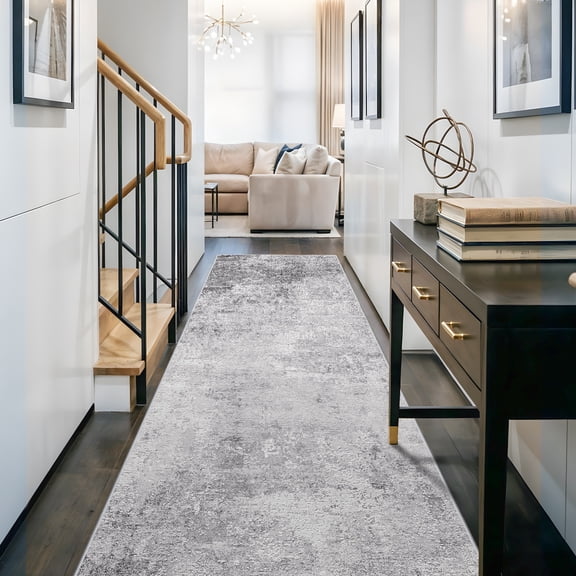 Washable 3x16 Hallway Runner Rug - Runner Rugs Modern Stain Resistant Indoor Mat Rug Runner for Laundry, Bedroom Non Slip Rubber Backing Thin Hallway Runner Rug Low Pile Carpet 3x16 Grey