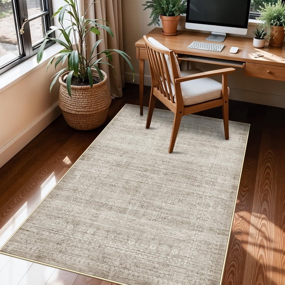 Washable 3x4 Entryway Area Rugs: Abstract Water-resistant Kitchen Rug Indoor Low Pile Room Carpet Anti-slip Netural Bathroom Runner Small Soft Beside Floor Mat For Bedroom(3x4 Beige/ivory)