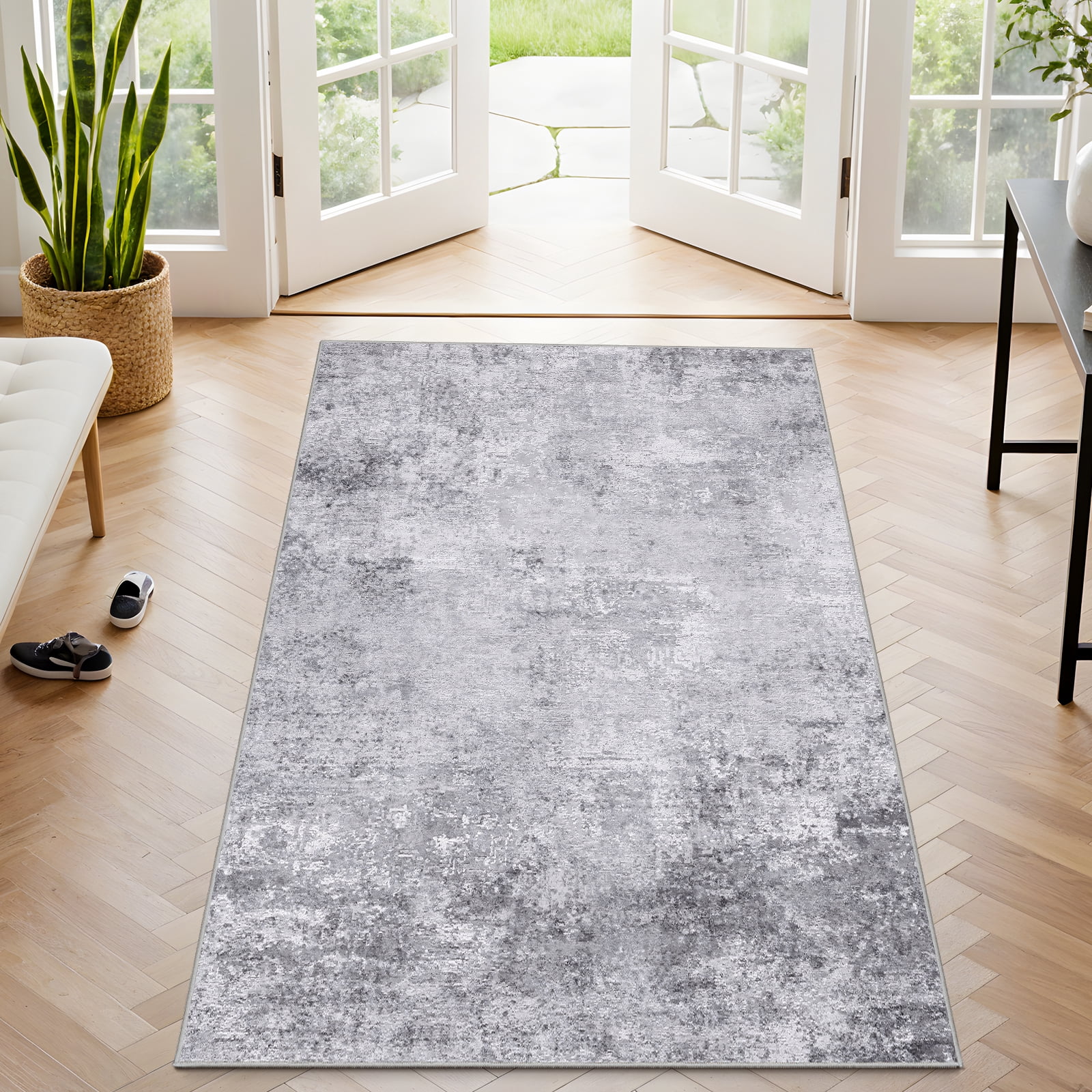 Washable 3x5 Abstract Area Rug - Large Living Room Area Rugs Modern Stain Resistant Indoor mat for Bedroom Dining Room Non Slip Rubber Backing Thin Super Soft Room Decor Floor Carpet 3X5 Grey