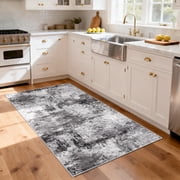 Washable 3x5 Abstract Area Rug - Large Living Room Area Rugs Modern Stain Resistant Indoor mat for Bedroom Dining Room Non Slip Rubber Backing Thin Super Soft Room Decor Floor Carpet 3x5 Black A