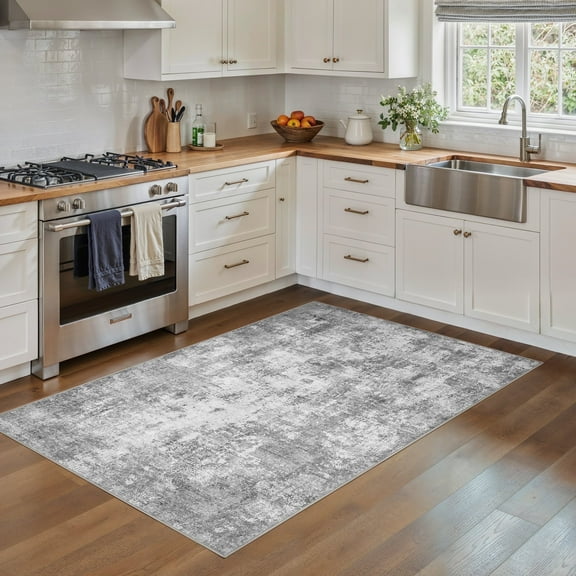 Uermei 3x5 Washable Entryway Rug: Non-Slip Soft Abstract Indoor Area Rug for Living Room Kitchen Bedroom, Stain-Resistant Door Mat Throw Carpet for Laundry Foyer Home Decor - Gray