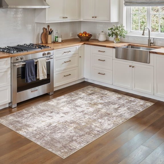 Uermei 3x5 Washable Entryway Rug: Non-Slip Soft Abstract Indoor Area Rug for Living Room Kitchen Bedroom, Stain-Resistant Door Mat Throw Carpet for Laundry Foyer Home Decor - Golden Brown