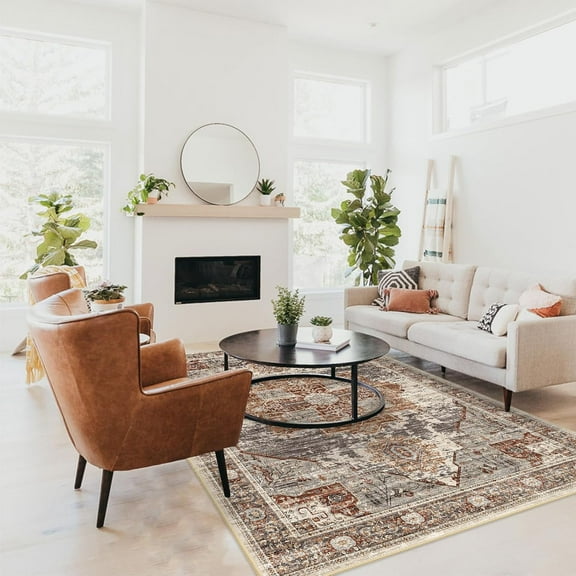 Washable 3x5 Area Rugs - Vintage Area Rug for Living Room Stain Resistant Carpet Low Pile Ultra-Thin Rugs for Bedroom Kitchen entryway with Non Slip Backing Home Decor Small Mat 3X5 Brick