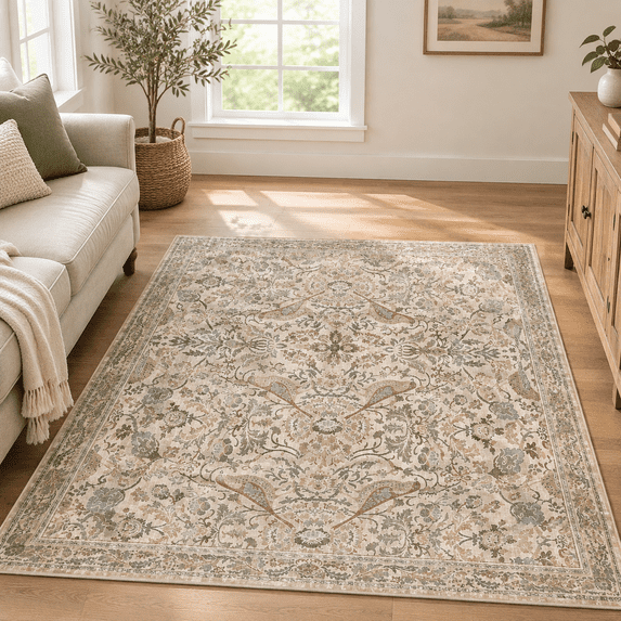 Washable 3x5 Moss Large Entryway Rugs - Low Pile Soft Boho Area Rug For ...