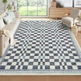 thumbnail image 1 of Washable 4x6 Area Rug for Baby Room, Modern Abstract Checkered, Non-Slip, Low Pile, Kitchen, Stain-Resistant, High Traffic, Blue., 1 of 9