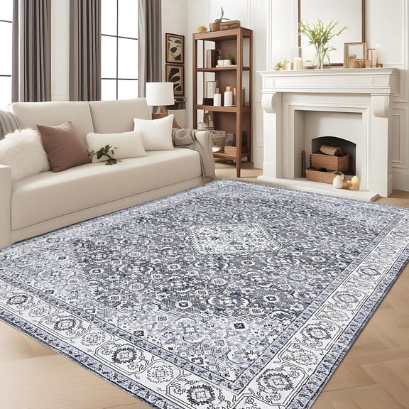 Washable 4x6 Area Rugs for Living Room - Rug Bedroom Rug-Carpet, Neutral Moody Vintage, Traditional Dining Room Rugs, Soft Comfortable, Non-Slip Gray