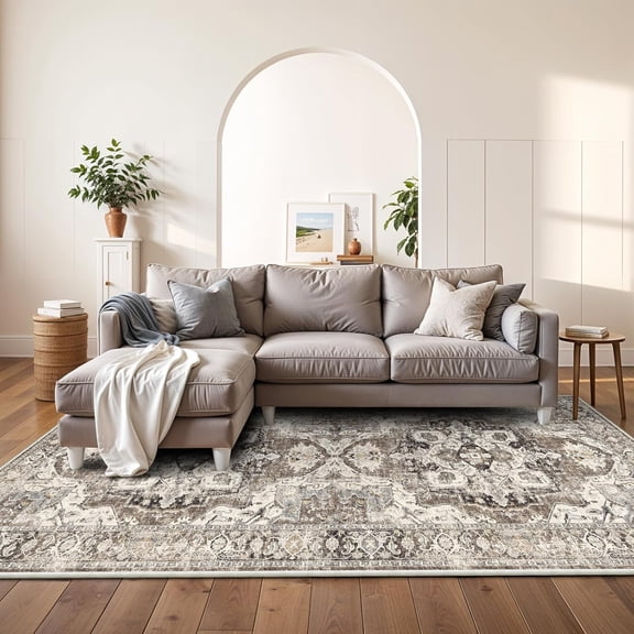 Washable 4x8 Hallway Runner Rug: Soft Kitchen Rug Non Slip Floor Runner with Rubber Backing for Living Room Bedroom Non Shedding Farmhouse Carpet Runners (Beige, 4x8)