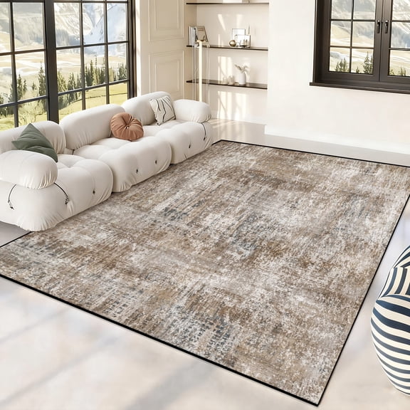 SAND KEEPER Washable 5x7 Area Rug, Non-Slip Indoor Modern Abstract Rug, Neutral Taupe for Living Room, Bedroom, Dining Room
