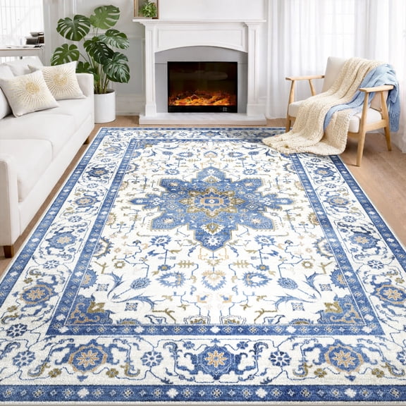 6'x9' Washable Area Rugs for Living Room, Socomw Moroccan Print Washable Indoor Rug, Non-Slip Soft Low Pile Carpet for Bedroom, Dining Room