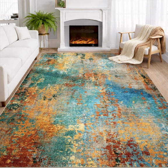 6'x9' Washable Area Rugs for Living Room, Socomw Modern Abstract Washable Indoor Rug Non-Slip Soft Low Pile Carpet for Bedroom, Dining Room, Office