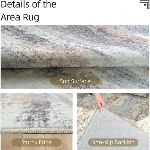 Washable 6x9 Area Rug - 6x9 Rugs for Living Room, Boho Vintage Low Pile Faux Wool Carpet, Soft, , Foldable Non-Slip Indoor Rugs for Bedroom, Dorm, Coffee Table, Home Office Decor