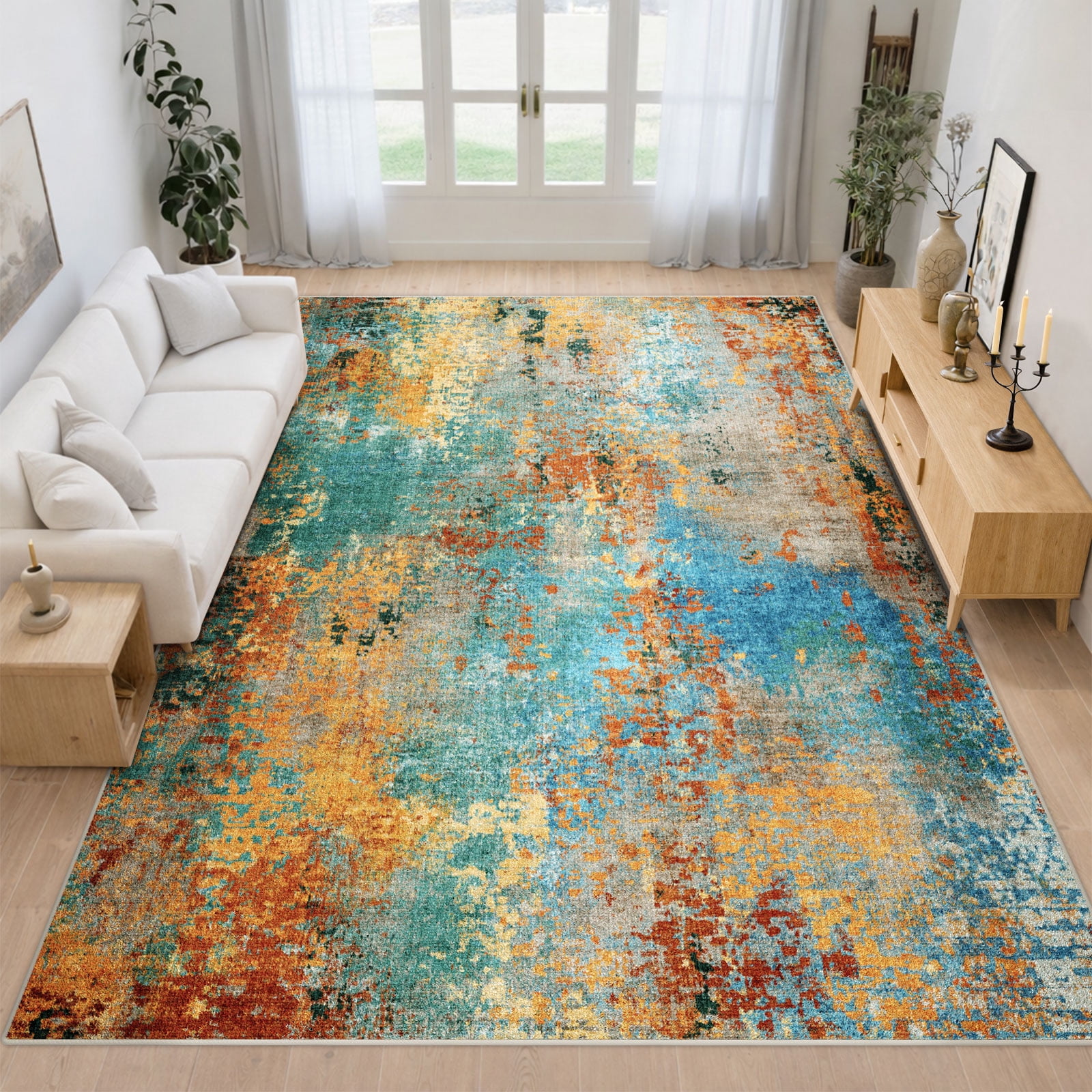 Washable Area Rugs for Living Room, Socomw 8'x10'  Modern Abstract Washable Indoor Rug, Non-Slip Soft Low Pile Carpet for Bedroom, Office, Dining Room