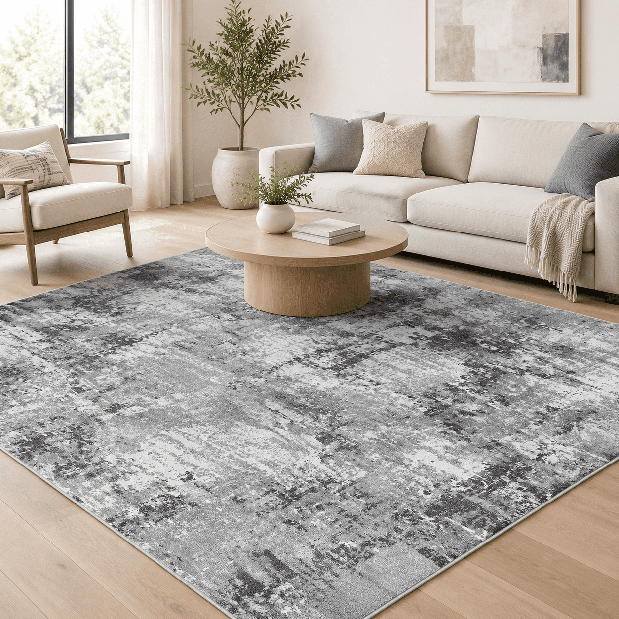 Simple Neutral Rug Washable 8x10 Area Rug For Living Room: Modern Abstract Neutral Large ...