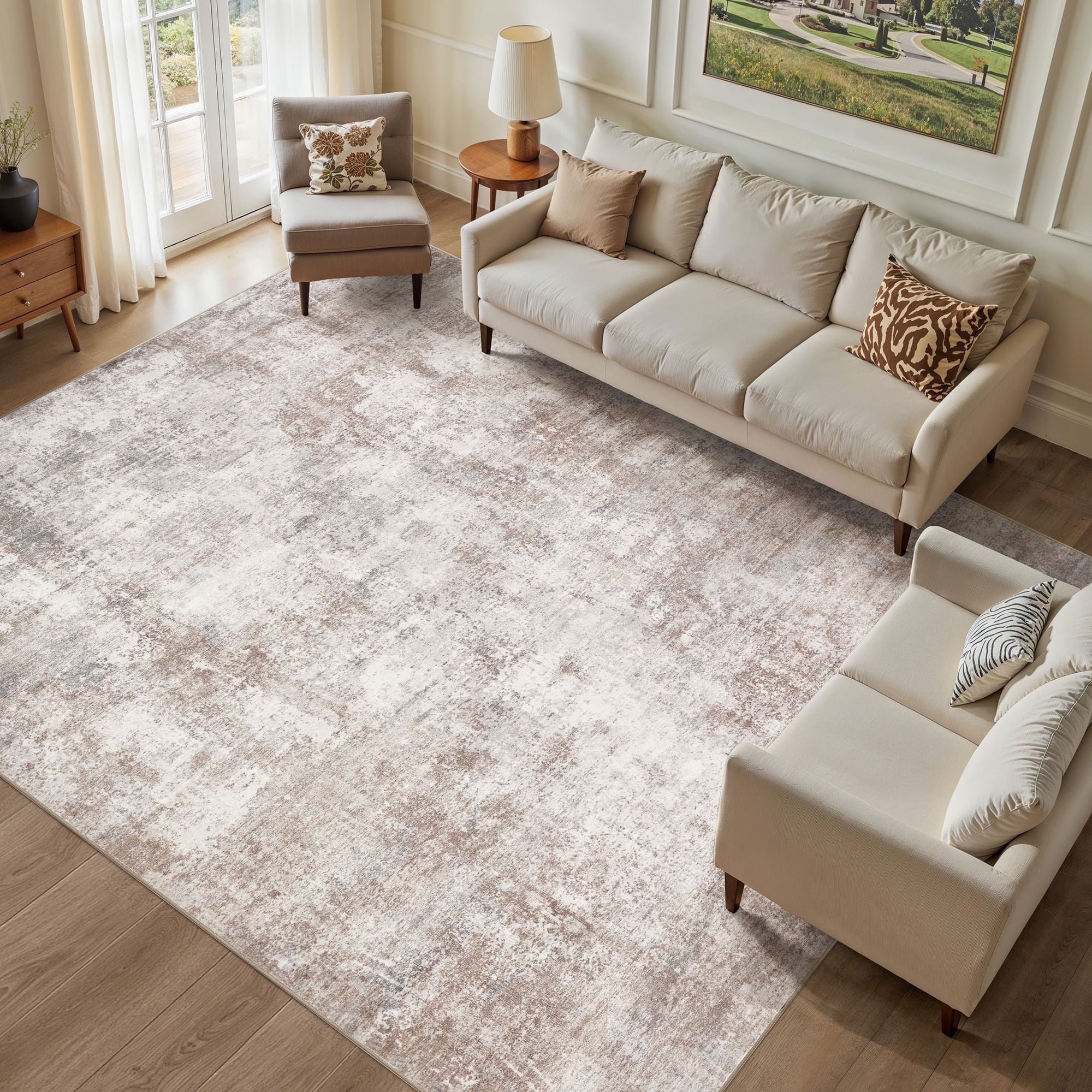 Uermei 8x10 Washable Area Rug: Modern Abstract Soft Non-Slip Indoor Rugs Home Decor - Low Pile Stain Resistant Foldable Carpet for Living Room Bedroom Dining Room Playroom Office - Brown