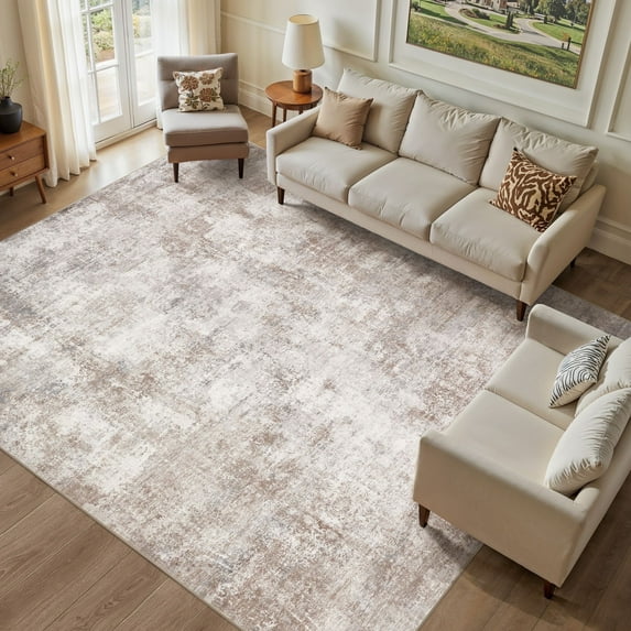 Uermei 8x10 Washable Area Rug: Modern Abstract Soft Non-Slip Indoor Rugs Home Decor - Low Pile Stain Resistant Foldable Carpet for Living Room Bedroom Dining Room Playroom Office - Brown