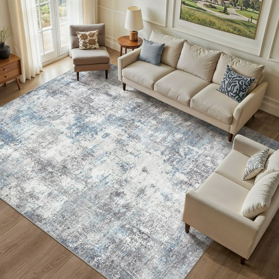 Uermei 8x10 Washable Area Rug: Modern Abstract Soft Non-Slip Indoor Rugs Home Decor - Low Pile Stain Resistant Foldable Carpet for Living Room Bedroom Dining Room Playroom Office - Blue Gray