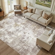 Uermei 8x10 Washable Area Rug: Modern Abstract Soft Non-Slip Indoor Rugs Home Decor - Low Pile Stain Resistant Foldable Carpet for Living Room Bedroom Dining Room Playroom Office - Golden Brown