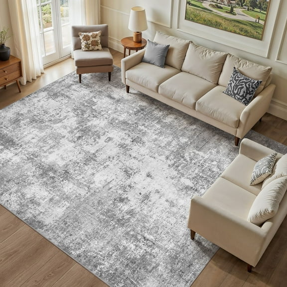 Uermei 8x10 Washable Area Rug: Modern Abstract Soft Non-Slip Indoor Rugs Home Decor - Low Pile Stain Resistant Foldable Carpet for Living Room Bedroom Dining Room Playroom Office - Gray