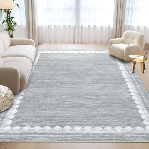 Washable 8x10' Area Rug – Soft Neutral Non Slip Large Rug with Rubber Back, Low Pile Stain Resistant – Modern Carpet for Living Room, Bedroom, Dining Room, Farmhouse