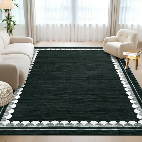 Washable 8x10' Area Rug – Soft Neutral Non Slip Large Rug with Rubber Back, Low Pile Stain Resistant – Modern Carpet for Living Room, Bedroom, Dining Room, Farmhouse