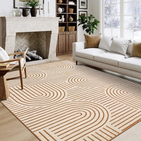 Washable 8x10 Area Rugs for Living Room Boho Orange Large Rug Ultra-Thin Soft Abstract Rug Non Shedding Bedroom Floor Covers Modern Rainbow Accent Carpet for Dining Room Nursery, Orange
