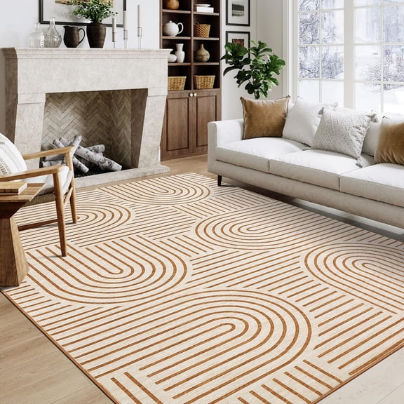 Washable 8x10 Area Rugs for Living Room Boho Orange Large Rug Ultra-Thin Soft Abstract Rug Non Shedding Bedroom Floor Covers Modern Rainbow Accent Carpet for Dining Room Nursery, Orange