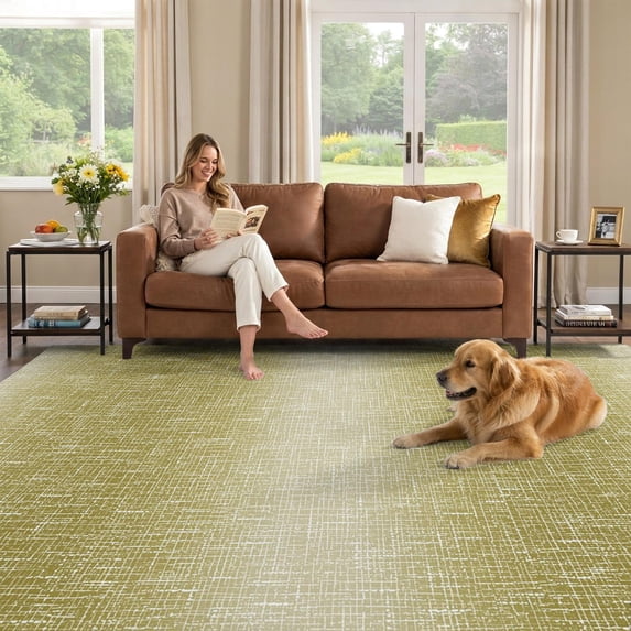 Washable 8x10 Area Rugs for Living Room, Olive Green Ombre Non-Slip ...