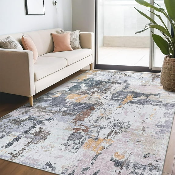 Washable 8x10 Modern Abstract Rug Ultra-Thin Non-Slip Stain-Resistant Contemporary Large Carpet Dining Room Multi-Color