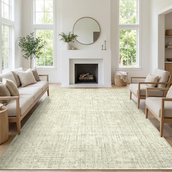 Washable 8x10 Rug Living Room Rugs 8x10 Area Rugs with Non Slip Backing, Solid Neutral Modern Abstract Large Carpet, Neutral Floor Mats for Bedroom Under Dining Table Home Office,Sage Green
