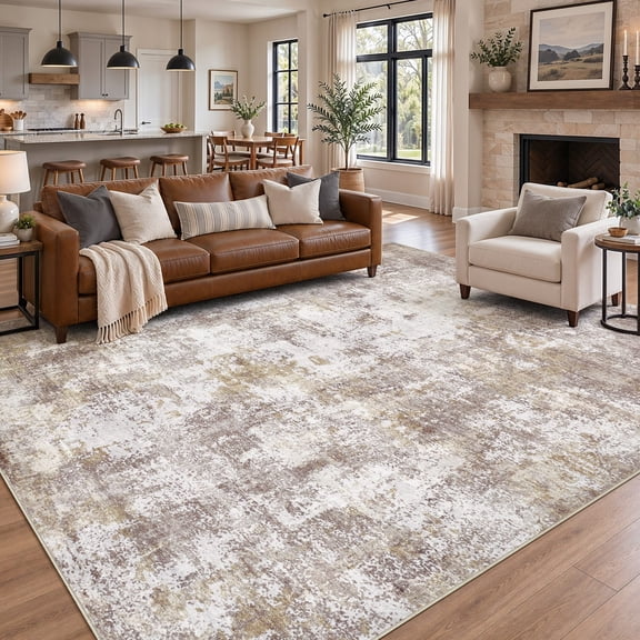 UERMEI 9'x12' Large Area Rugs for Living Room Bedroom, Non Slip Washable Rug Madern Abstract Dining Room Home Decor Carpet, Golden Brown