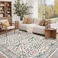 thumbnail image 1 of Washable 9x12 Living Room Rugs Soft Non Slip Floral Print Bedroom Rug Indoor Farmhouse Large Carpet for Dining Room Low Pile Botanical Floorcover for Home Office, Beige, 1 of 8