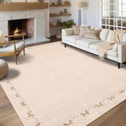 Washable 9x12 Rugs for Living Room Bow Beige Large Area Rug Non Slip Soft Non Shedding Bedroom Rug Foldable Low Pile Stain Resistant Carpet for Nursery Dining Room Classroom, Beige