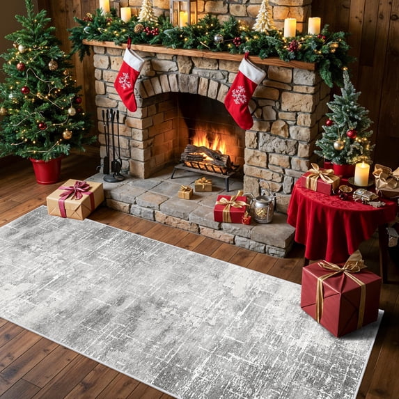 Washable Abstract 2x6 Kitchen Rug: Non-slip Sink Stove Floor Mat Water-resistant Entryway Bathroom Carpet Soft Dining Room Bedroom Runner For Family With Dogs Modern Home Decor(2x6 Light/grey)