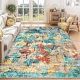 thumbnail image 1 of Washable Abstract Area Rug, 8' x 10' Boho Living Room Bedroom Rug Modern Non-Slip Non-Shedding Low Pile Throw Rug for Dining Room Home, Blue, 1 of 6