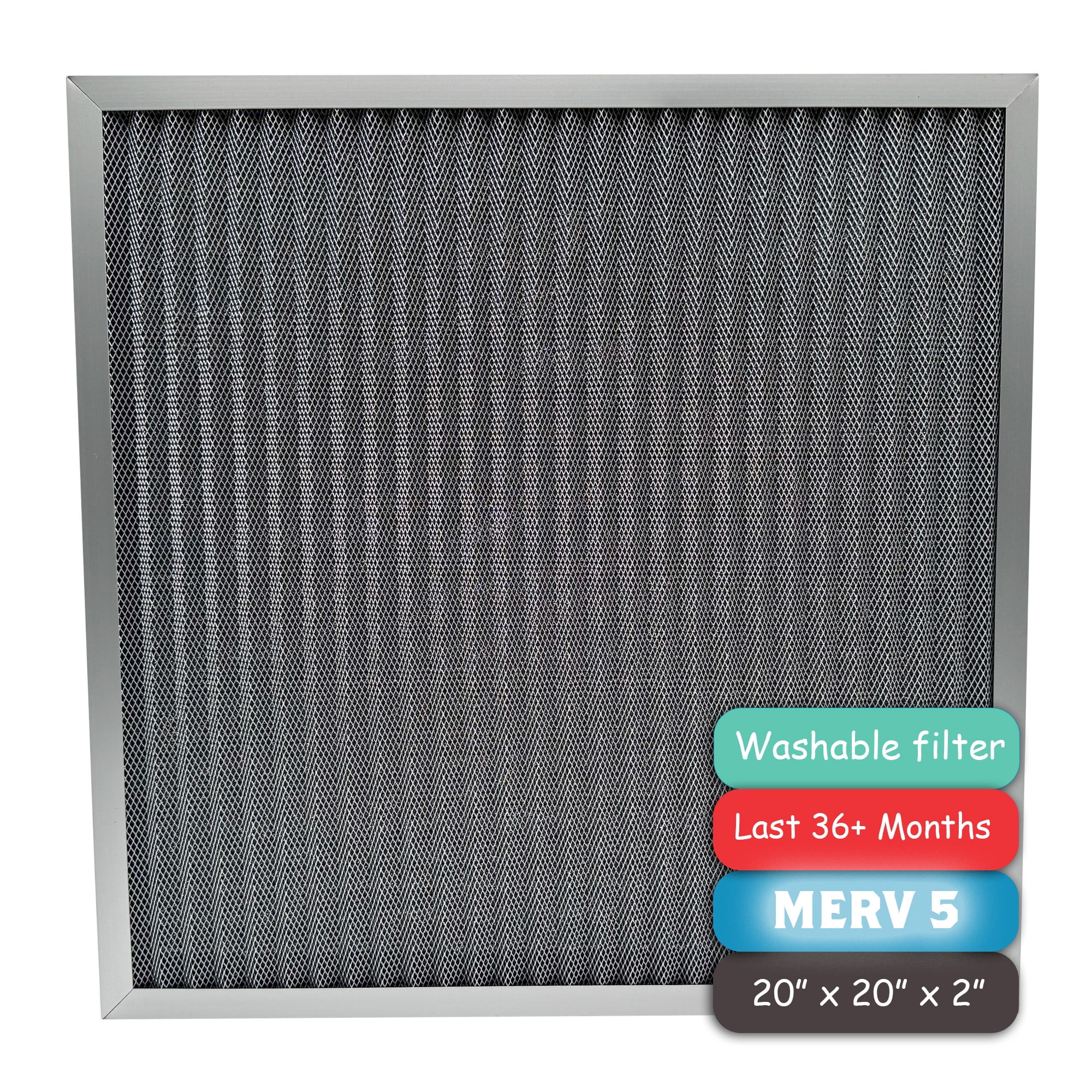 Washable Air Filter(20" x 20" x 2"), Aluminum Electrostatic Air Filter for Furnace and Central Air Conditioner (Actual Size: 19.7" x 19.7" x 1.8")