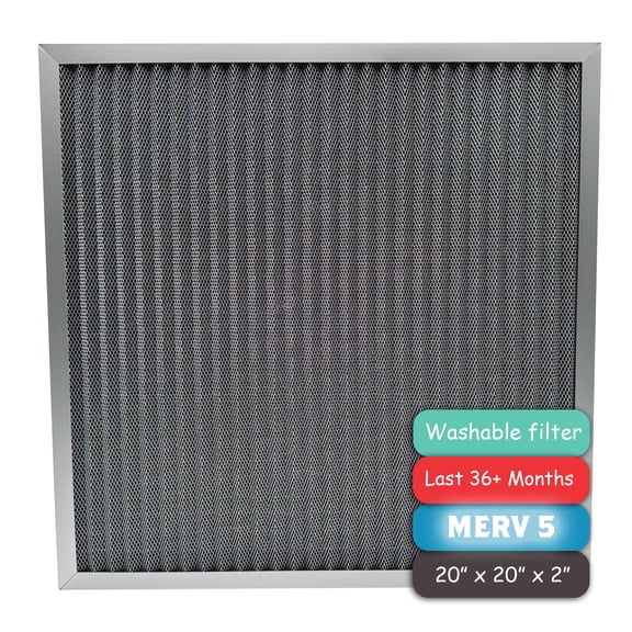 Washable Air Filter(20" x 20" x 2"), Aluminum Electrostatic Air Filter for Furnace and Central Air Conditioner (Actual Size: 19.7" x 19.7" x 1.8")