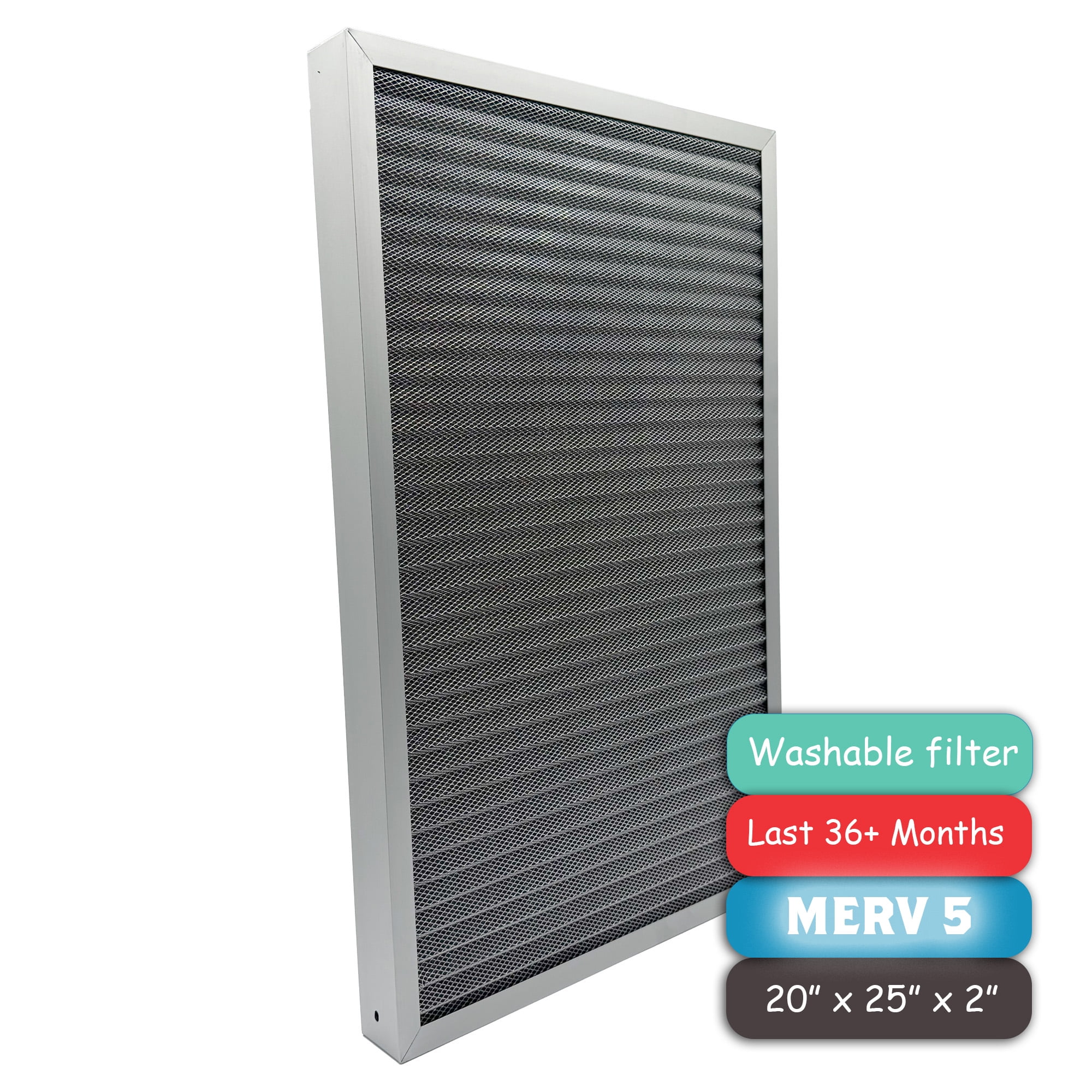 Washable Air Filter(20" x 25" x 2"), Aluminum Electrostatic Air Filter ...