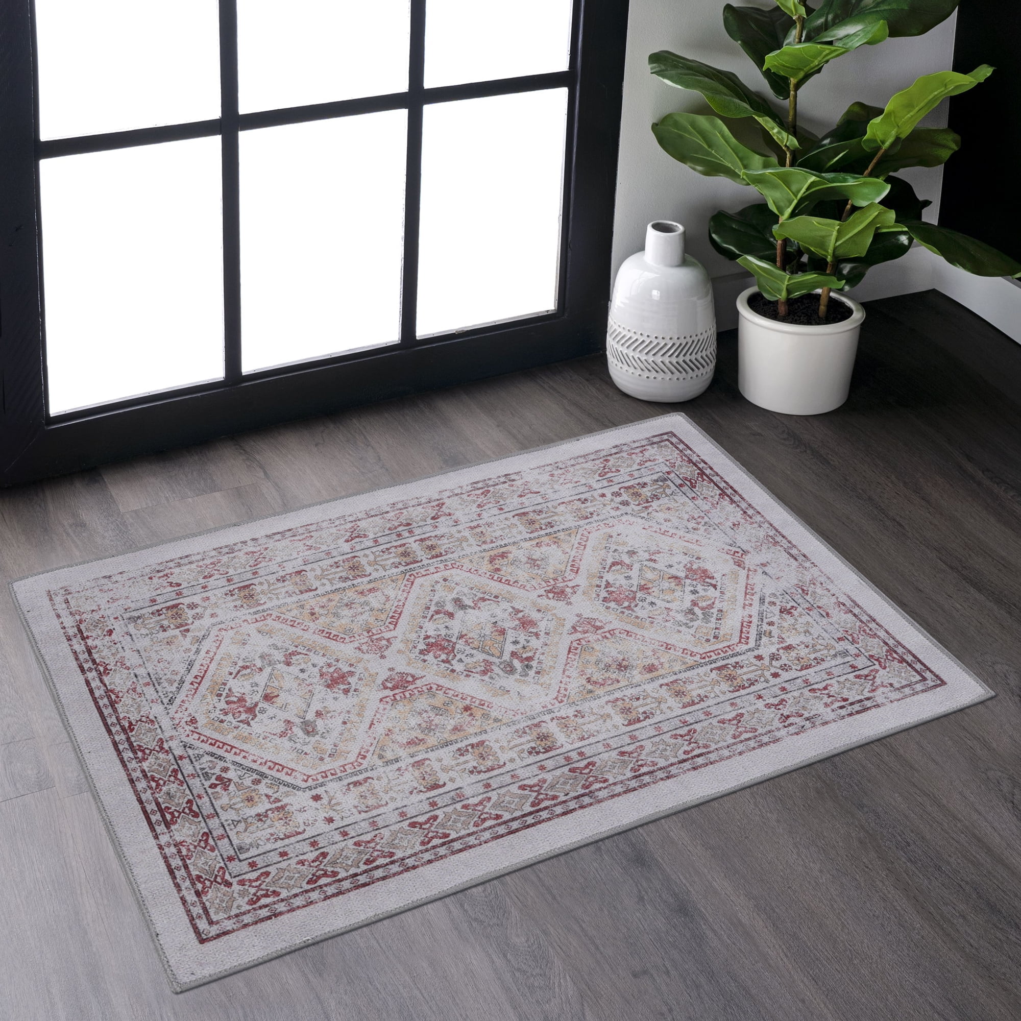 Washable Area Rug 2' x 3' Non-Slip Low Pile Chenille Doormat Rug Stain Resistant Indoor Carpet for Living Room Bedroom Kitchen Entryway