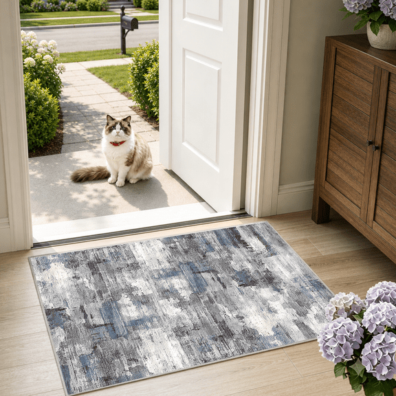 Washable Area Rug 2x3 Entryway Rug: Washable Modern Abstract Soft Thin Rug Indoor Floor No Slip Stain Resistant Carpet for Bedroom Dining Room Farmhouse Home Office